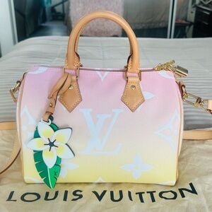 LOUIS VUITTON Speedy 25 Bandouliere By the Pool Rose A+ Giant LV Satchel/HandBag